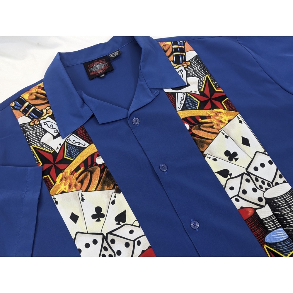 Dragonfly Shirt Mens XXL Casino Dice Poker Graphic Button Up Blue Roulette USA - Picture 2 of 9
